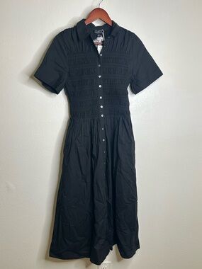 NWT J. Crew 100% Regenerative Cotton Elsie Button Down Midi Shirt Dress in Black